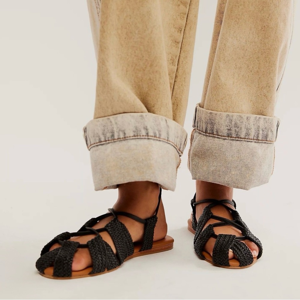 Anthropologie Free People Black leather Woven Sandals